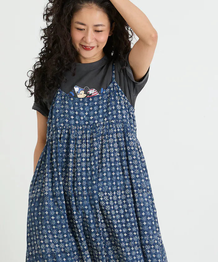 India Woodblock Flower Print Cami Dress
