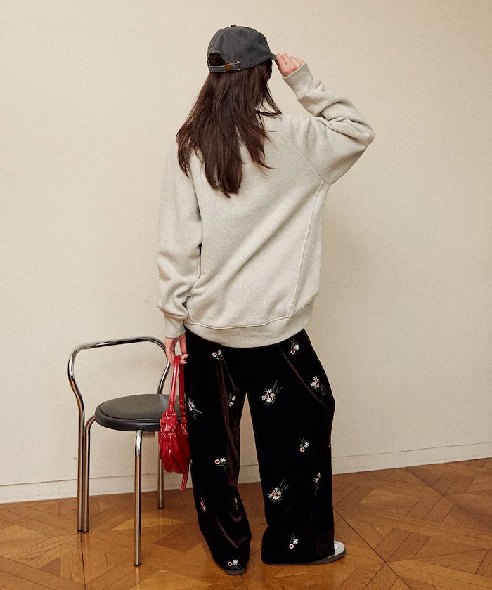 Flower Embroidery Velvet Easy Pants Limited Edition