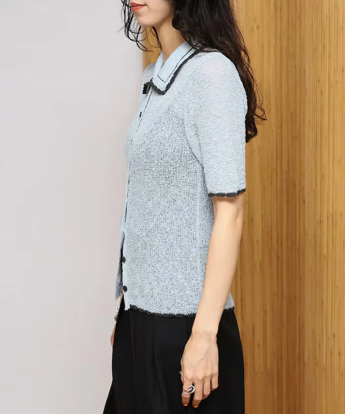 Color Embroidered Polo Collar Cardigan [Limited Edition]