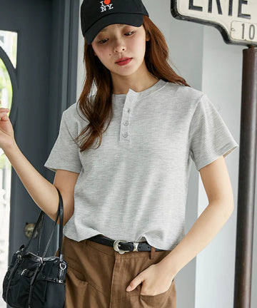 Light Waffle Henley Neck T-Shirt Limited Edition