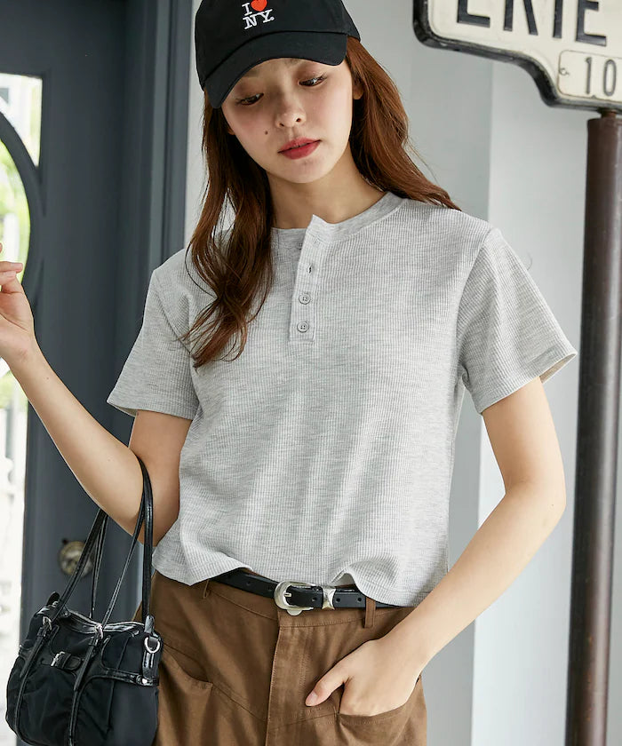 Light Waffle Henley Neck T-Shirt Limited Edition