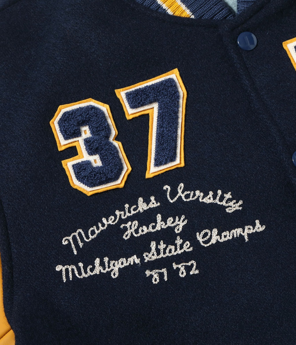 30oz. WOOL MELTON AWARD JACKET “MAVERICKS” (DARK NAVY)