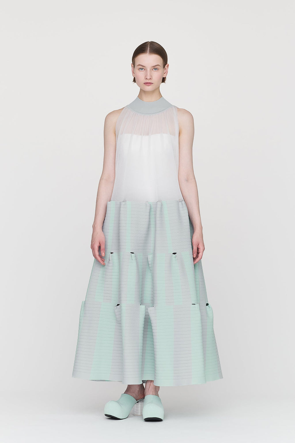 TERRACED LUCENT SLEEVELESS DRESS