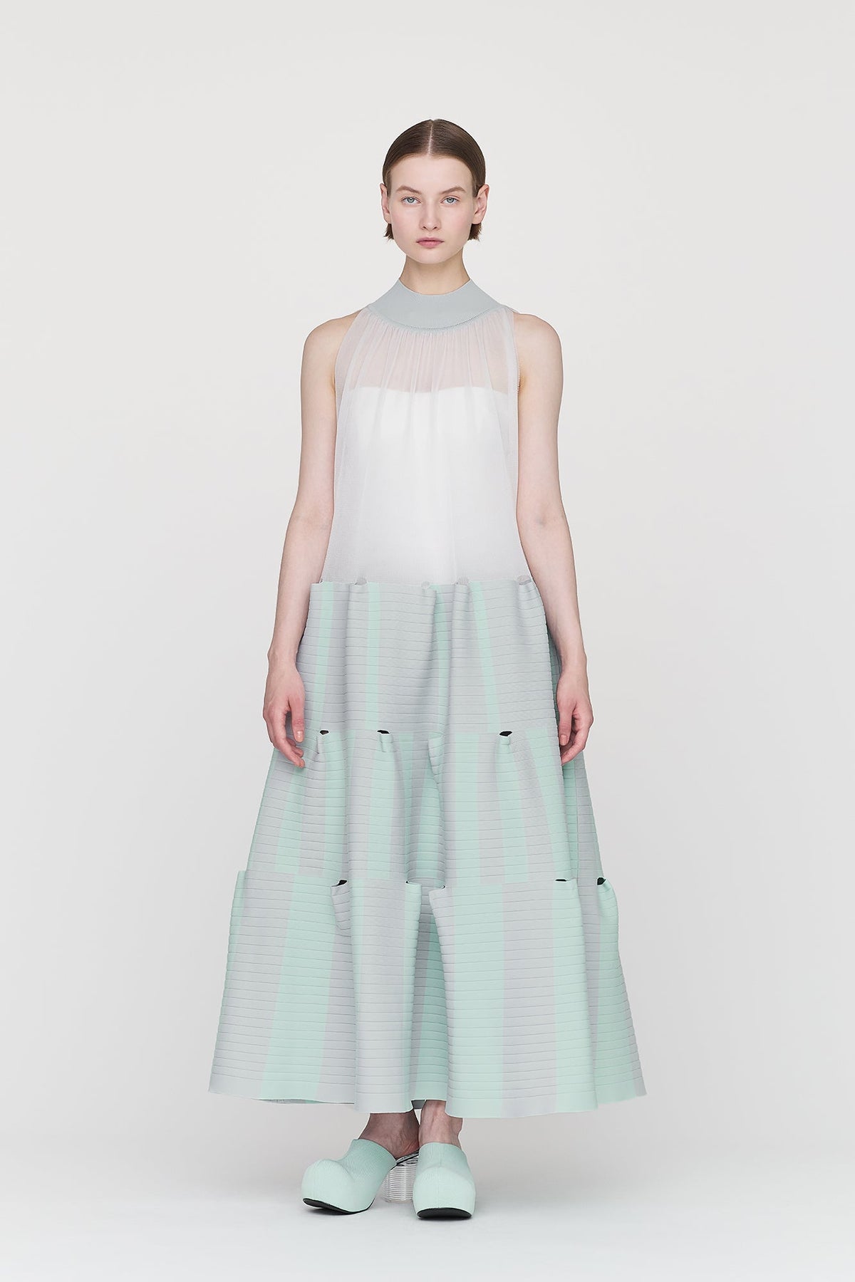 TERRACED LUCENT SLEEVELESS DRESS