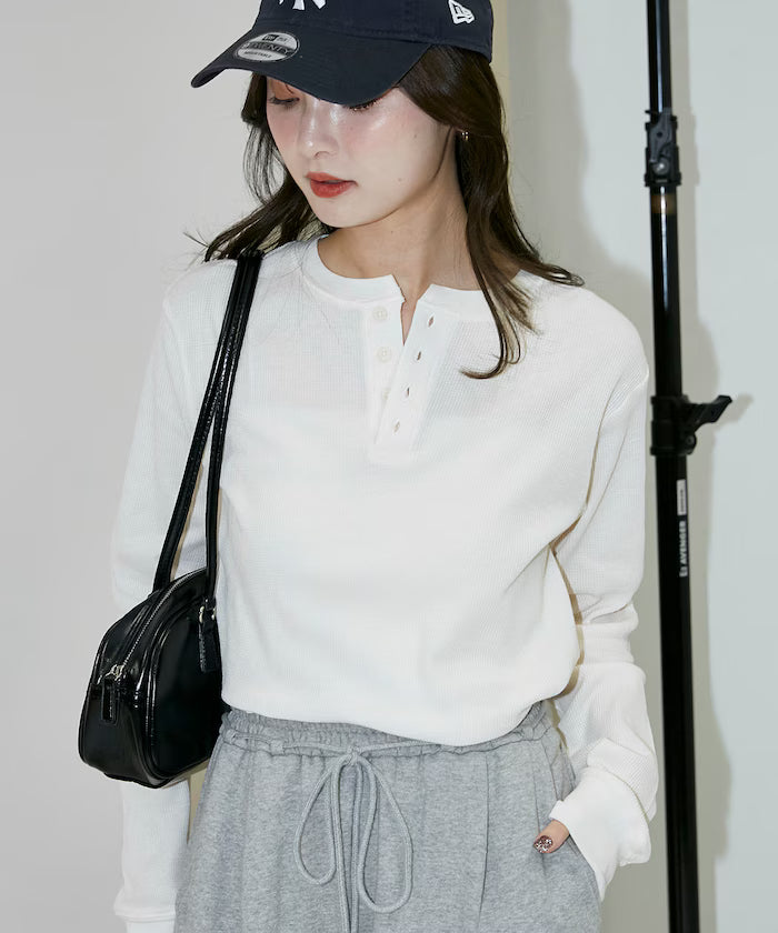 Light Waffle Henley Neck Long Sleeve T Limited Edition