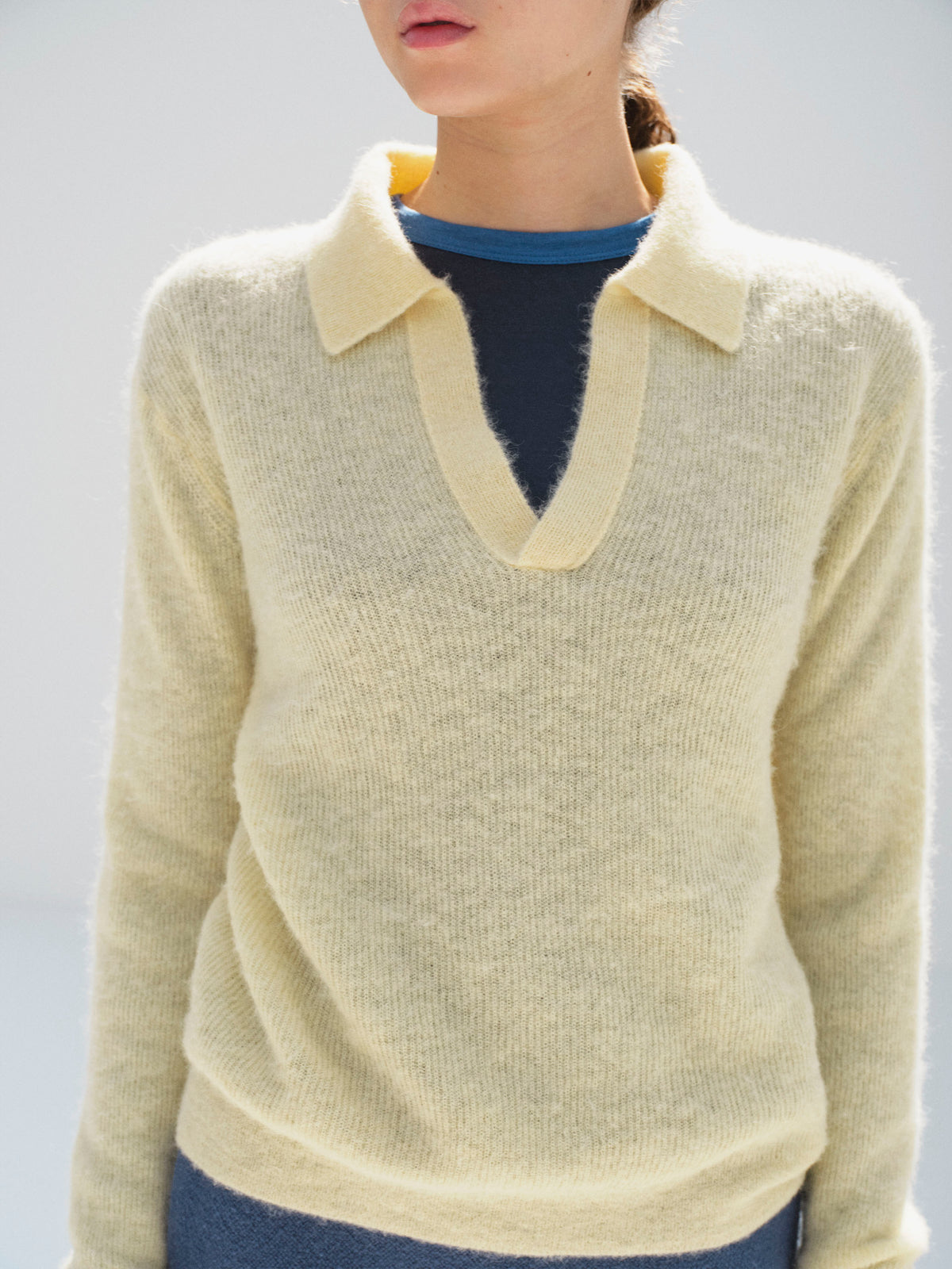 BABY SURI ALPACA SHEER KNIT SKIPPER POLO