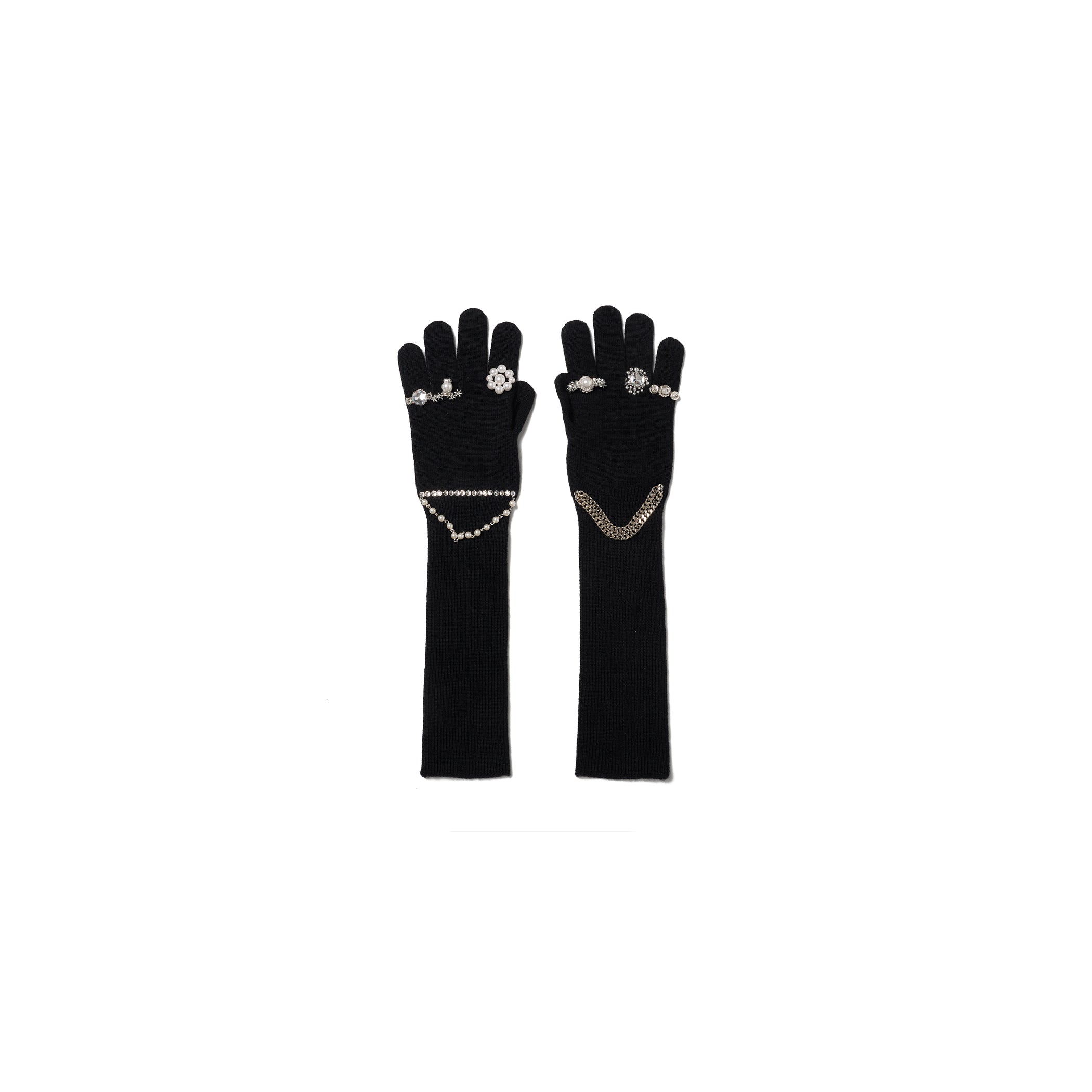 JEWELRY ATTACHED LONG GLOVES / SMALL：BALCK SILVER