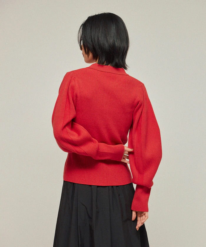 Functional material silk blend knit polo volume sleeve knit cardigan / anti-pill / machine washable