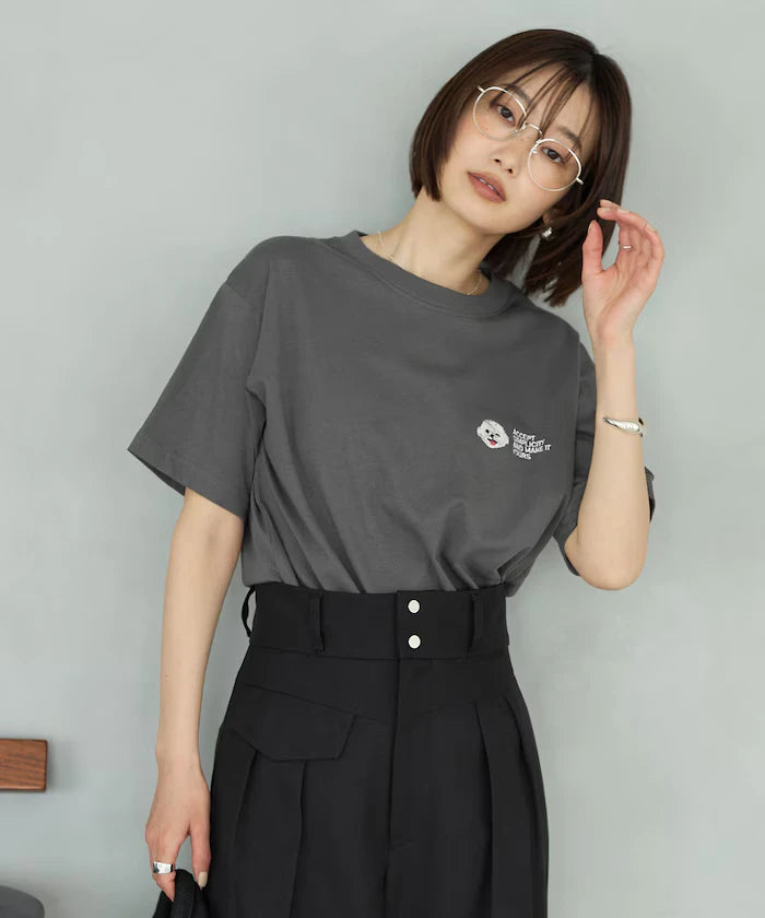 Organic Cotton One Point Animal Embroidery T-Shirt