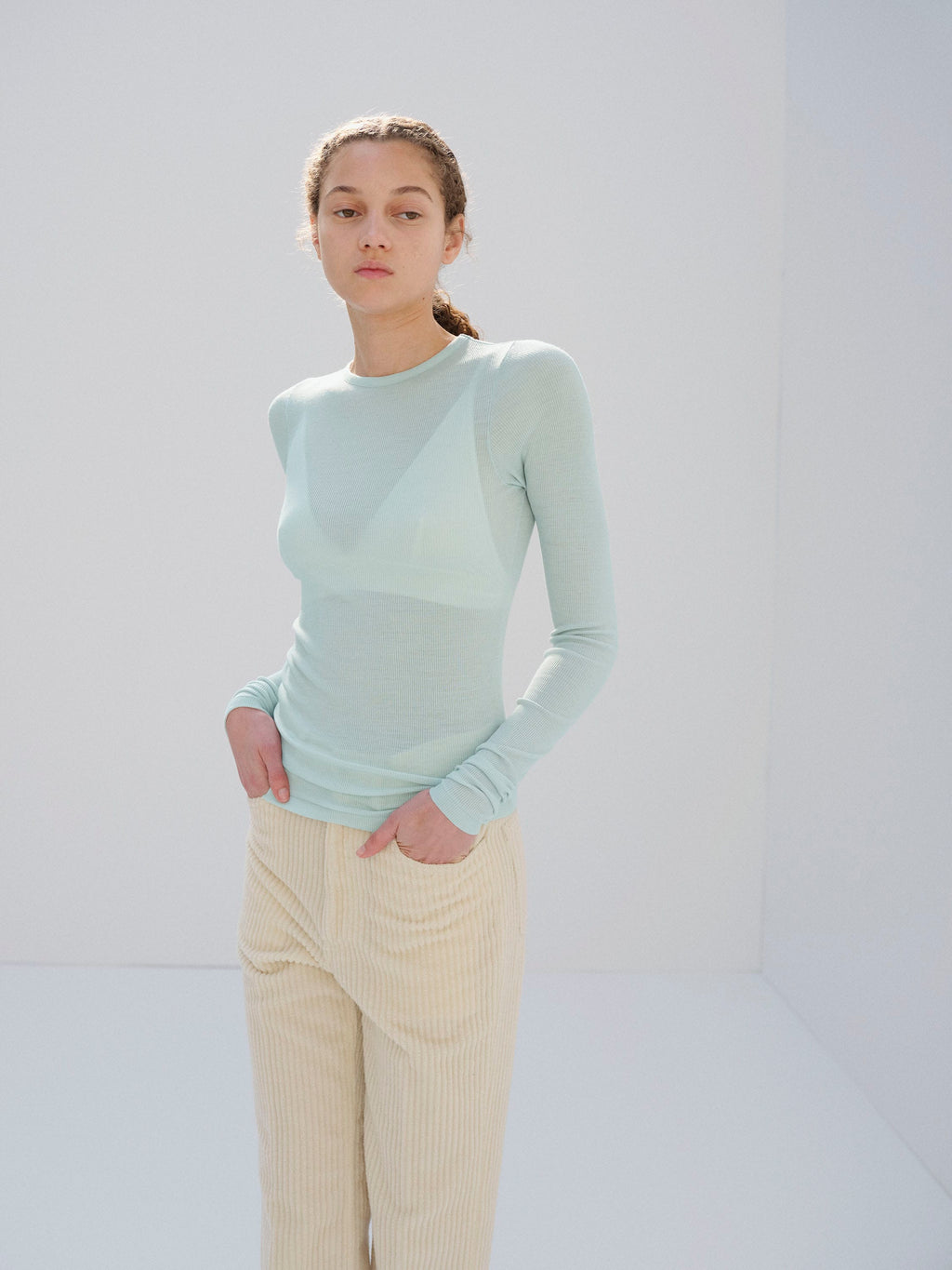 WOOL SILK SOFT RIB L/S TEE