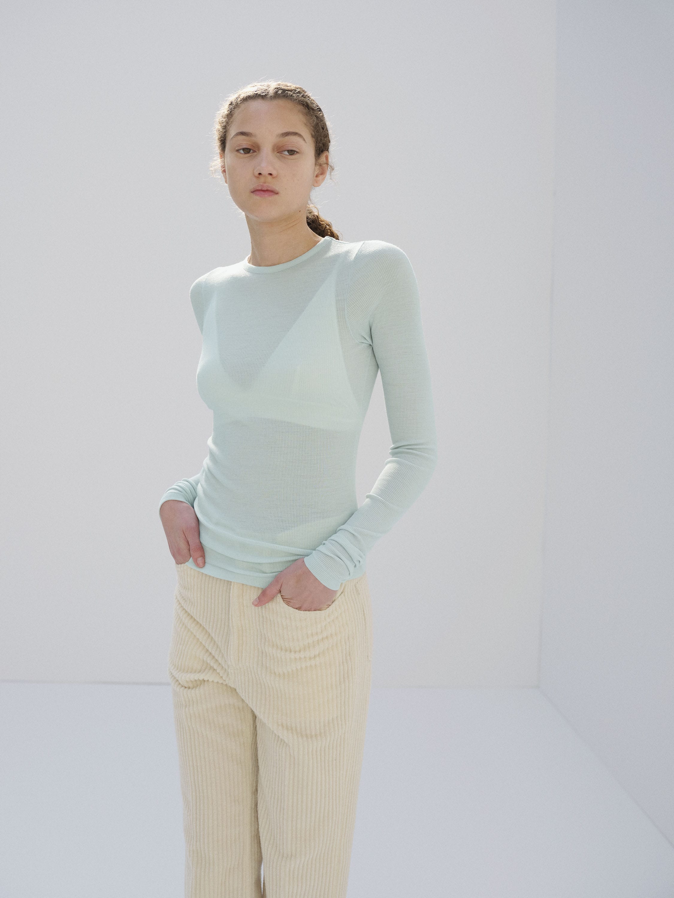 WOOL SILK SOFT RIB L/S TEE