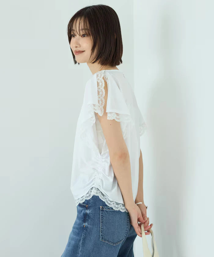 Handkerchief Sleeve Shirring Blouse
