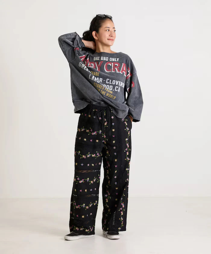 Dobby Floral Embroidery x Lace Pants