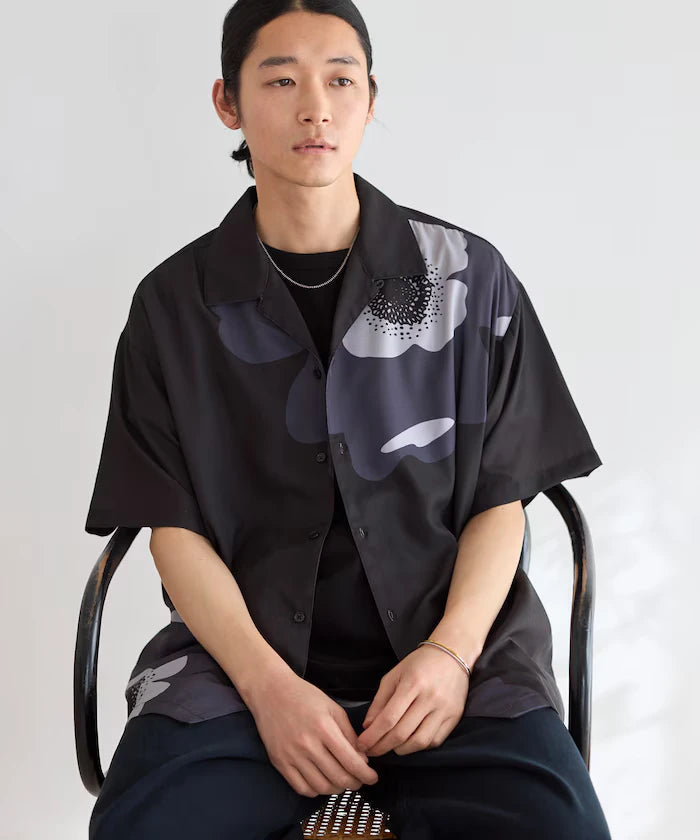 Open Collar Big Pattern Short Sleeve Shirt / Big Silhouette