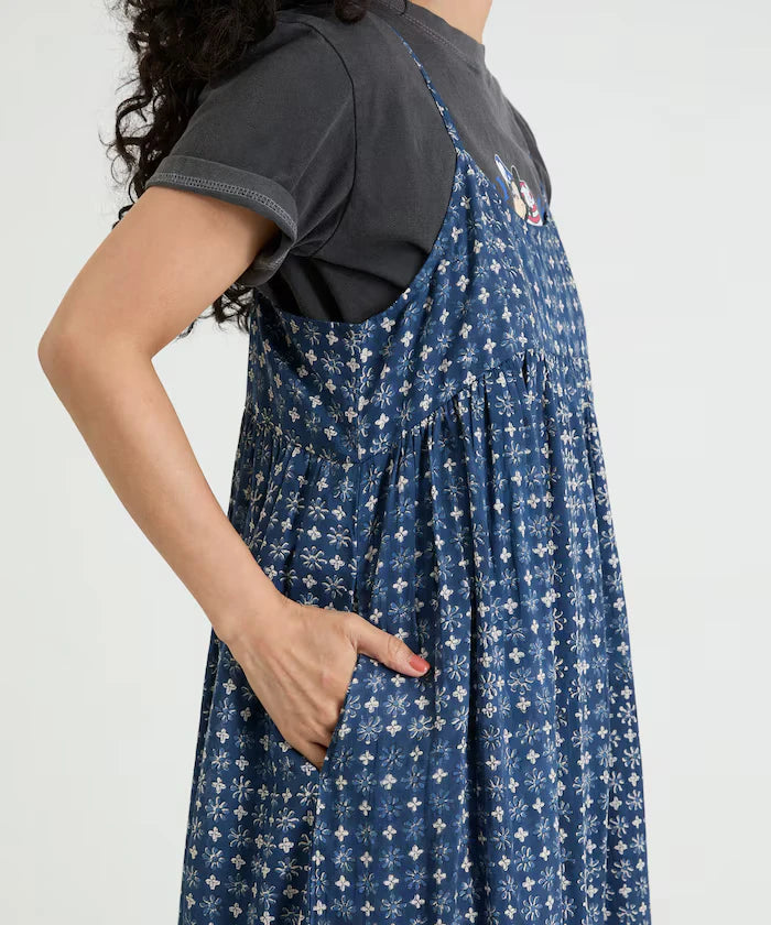 India Woodblock Flower Print Cami Dress