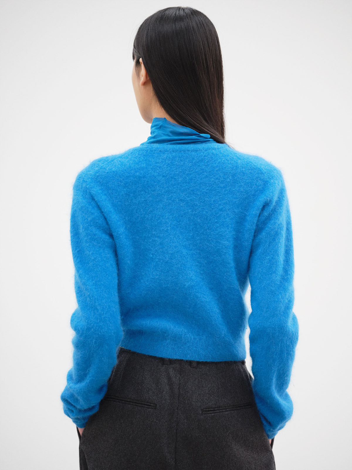 GARMENT-DYED BABY ALPACA FUR KNIT CREW-NECK CARDIGAN