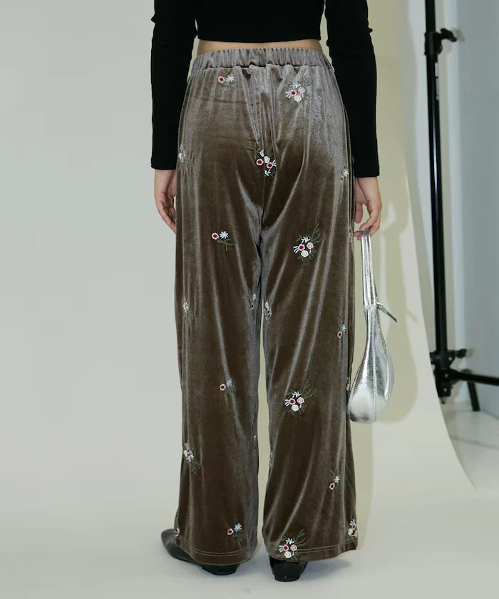 Flower Embroidery Velvet Easy Pants Limited Edition