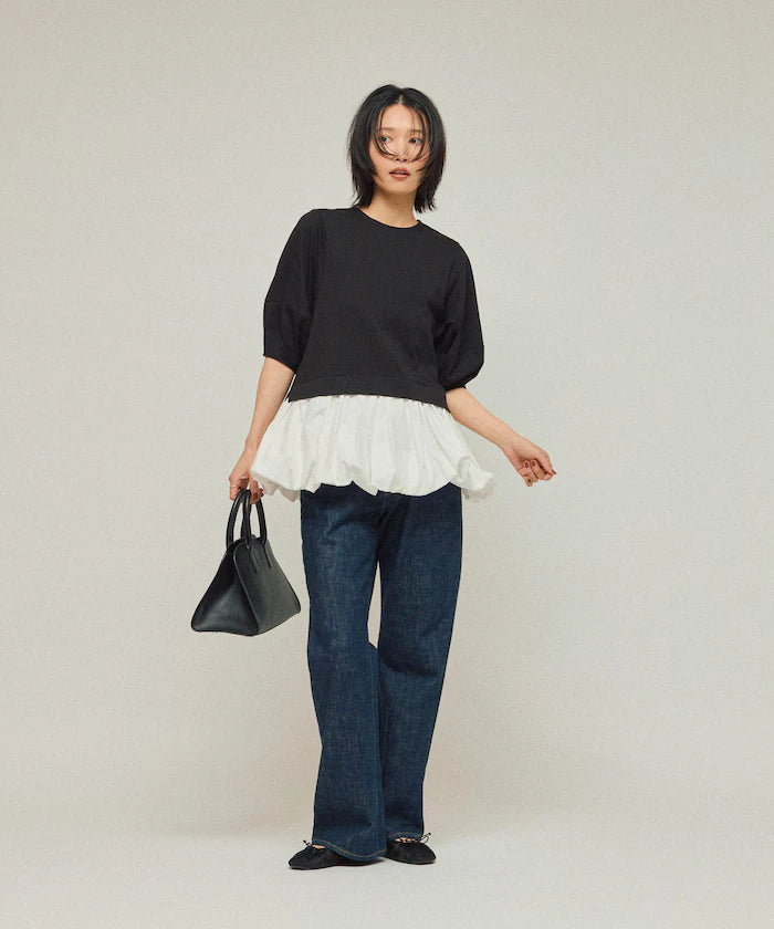 Organic Cotton Peplum Switch Top / 5-minute Sleeve T-Shirt