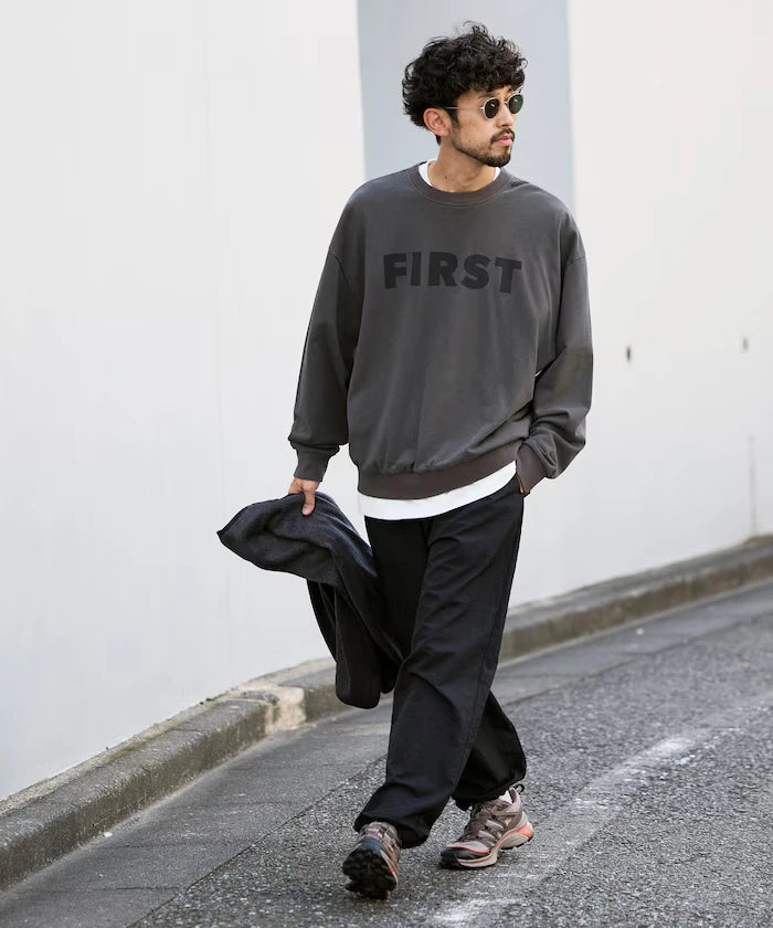 Wide Straight Nylon Track Pants / Tapered Silhouette Easy Nylon Pants