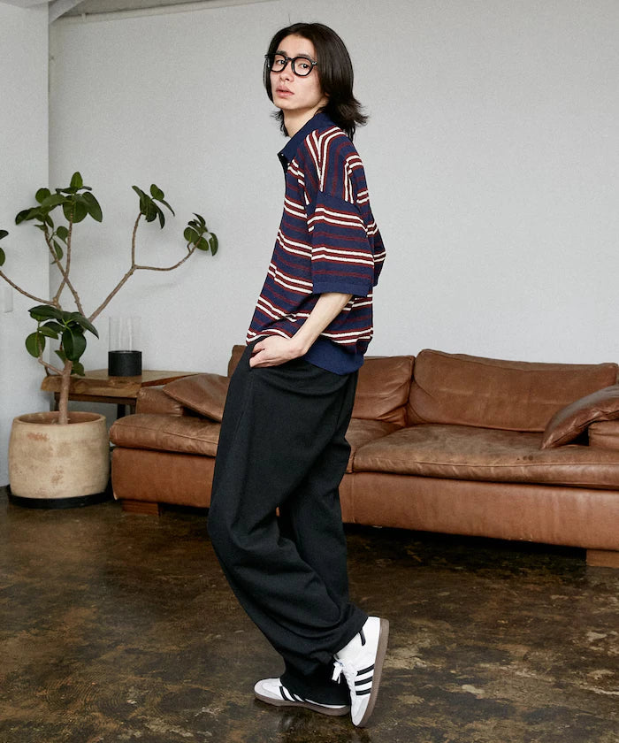 LOVE POP STUDIO Border Knit Polo Shirt Limited Edition