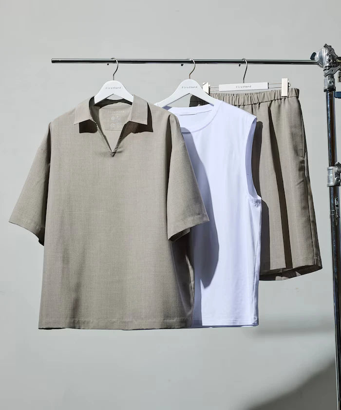 Functional Fabric Pullover Short Sleeve Shirt Set 3-piece Set / Washable / UV Cut / Quick Dry / Cool Touch