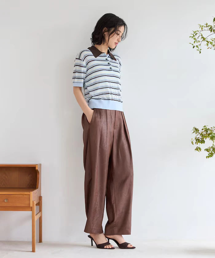 Relaxed Fit Color Design Polo Knit / Bicolor / Multi Stripe