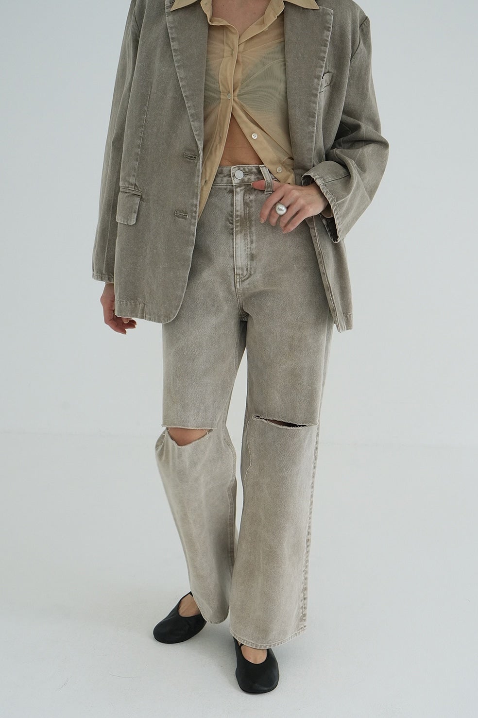 SLASH CUT DENIM PANTS