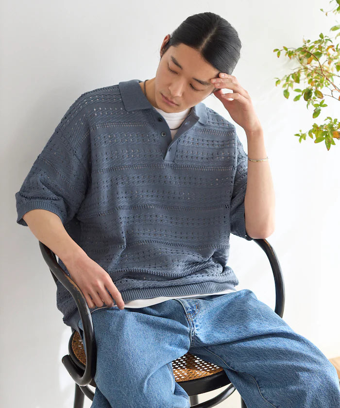 Big Silhouette Short Sleeve Knit Polo Shirt