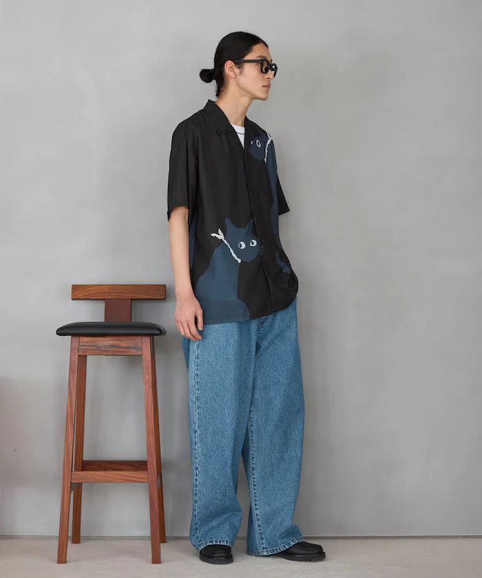 Open Collar Big Pattern Short Sleeve Shirt / Big Silhouette