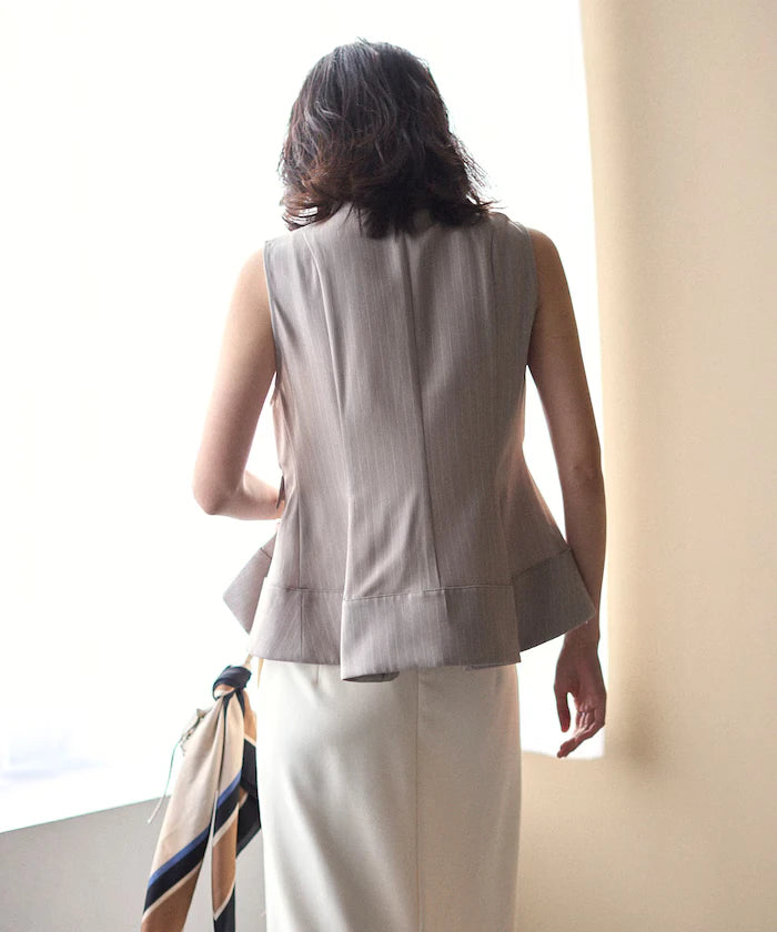 Pinstripe Flare Hem Short Vest
