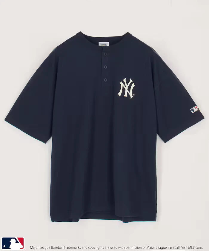 Limited Edition MLB Logo Print Henley Neck Oversized T-Shirt