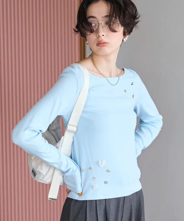 Many Button Cotton Modal Long Sleeve T-Shirt