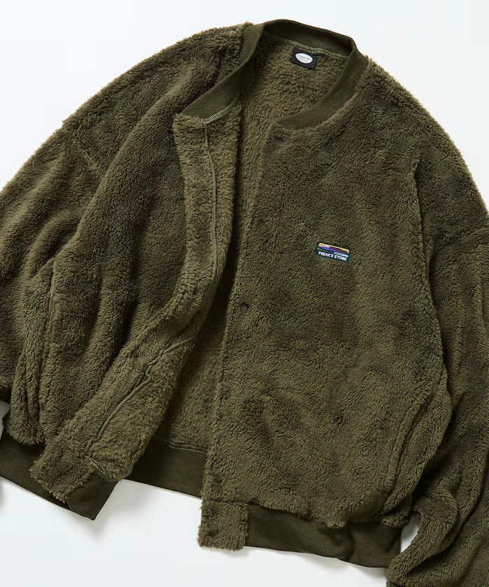 Relaxed Fit Shaggy Fleece Crew Neck Cardigan