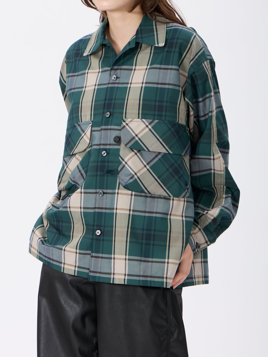 W's TECH SPORTS OPEN COLLAR SHIRT L/S BIG TARTAN