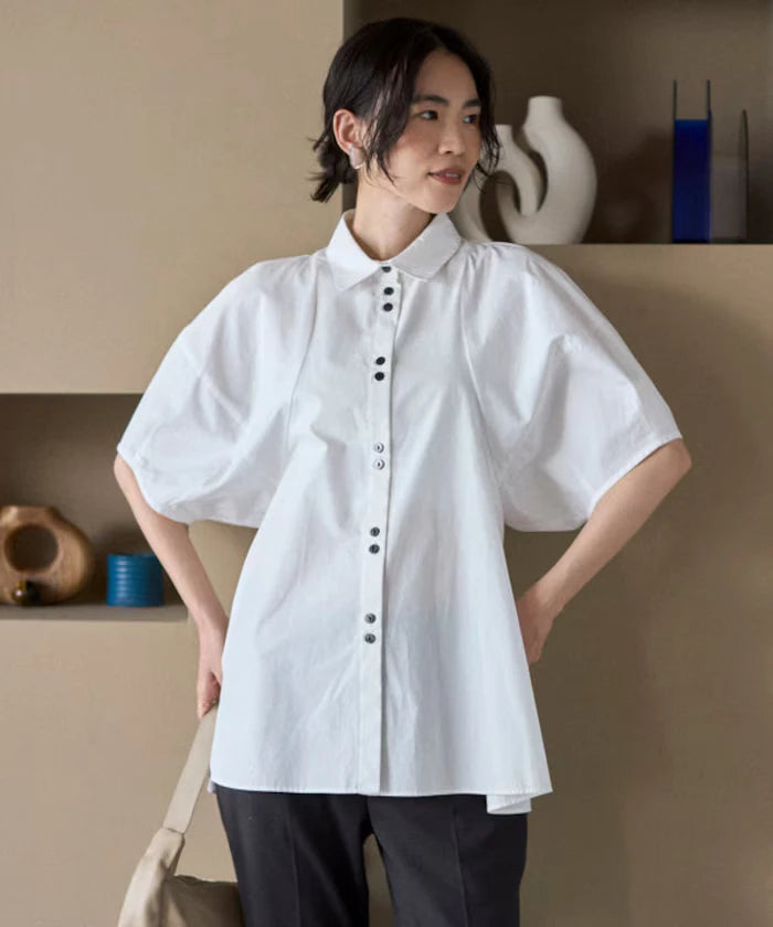 Switching Design Balloon Sleeve Shirt / 5-Minute Sleeve Blouse [Limited Edition]