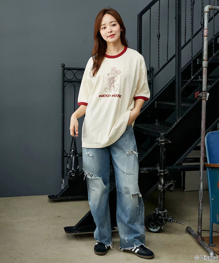 <Functional Material>Mickey Mouse/Sketch Ringer T-Shirt Limited Edition