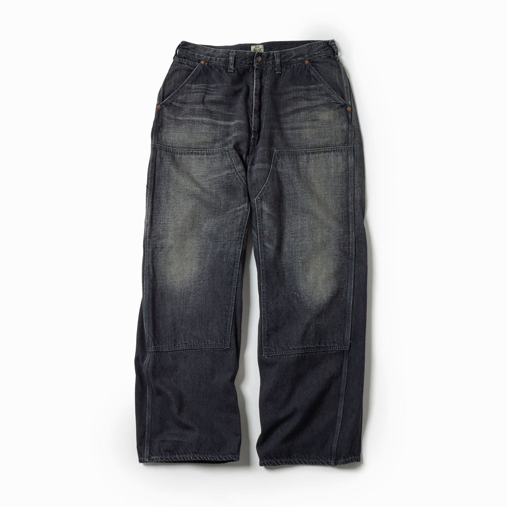 Recycled Waste Suvin Cotton Yarn 11.5oz. Denim Double Knee Painter Pants Vintage Washed