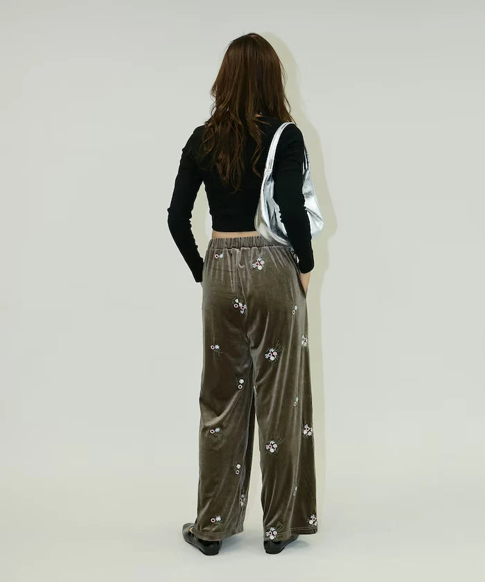 Flower Embroidery Velvet Easy Pants Limited Edition