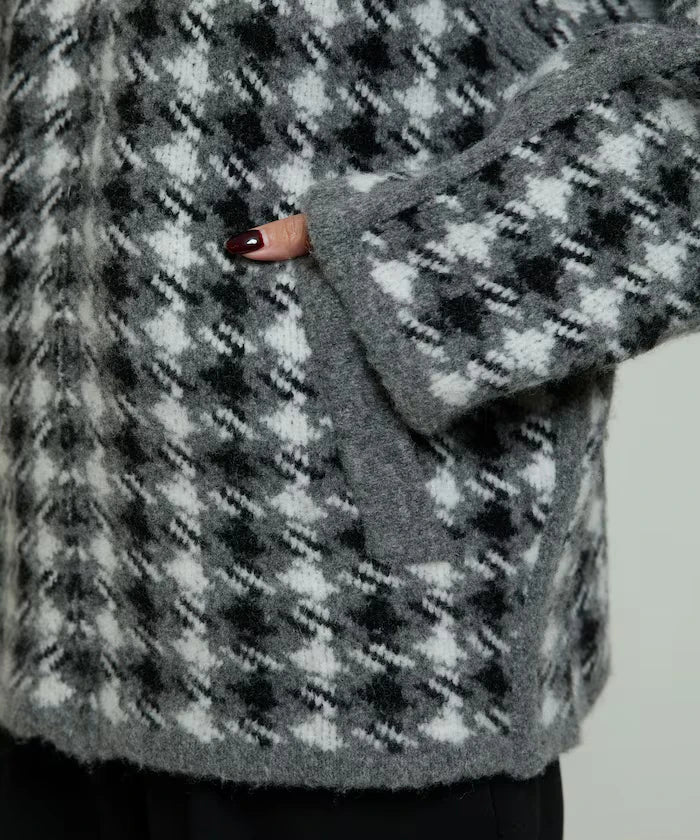 Wool Blend Gancube Check Knit Zip Blouson