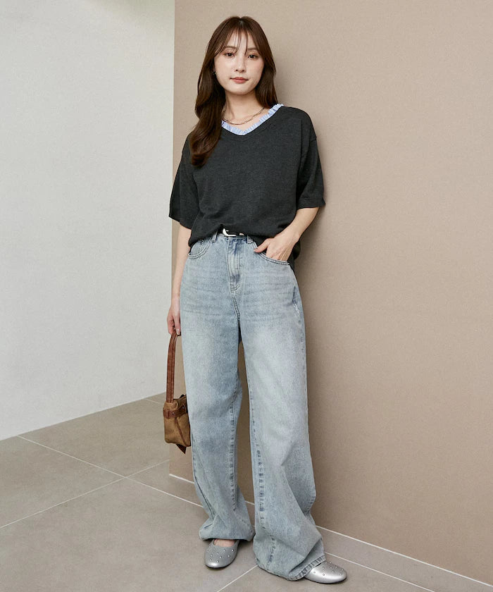 Shirt Frill V-Neck Half Sleeve Summer Knit Limited Edition