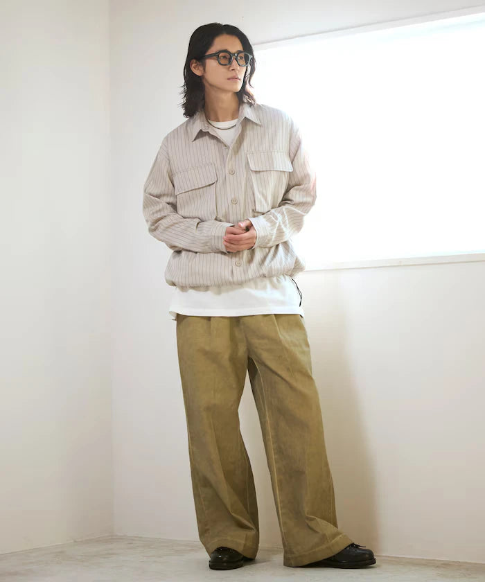 Fade processing cotton tuck wide pants