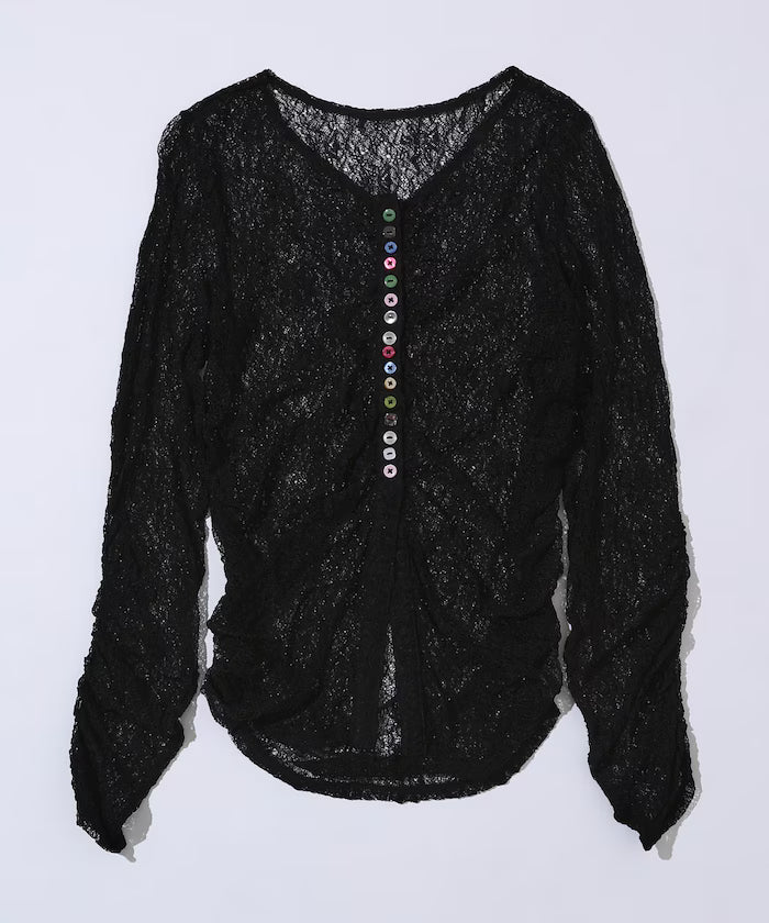 Many Button Lace Shirring Cardigan (Released on February 12 at 12:00)