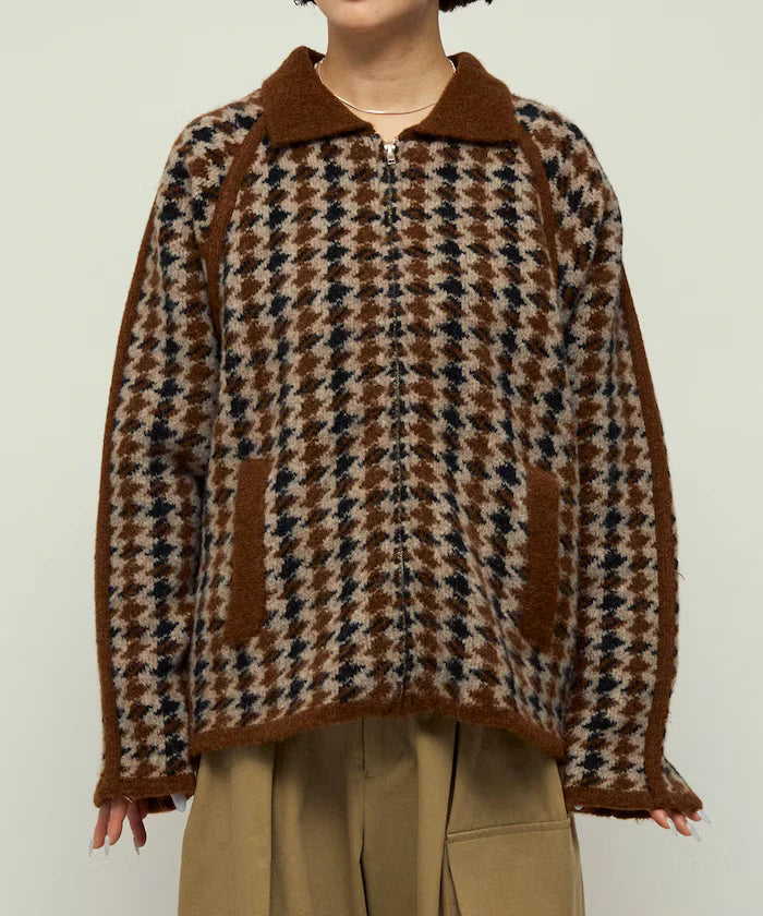 Wool Blend Gancube Check Knit Zip Blouson