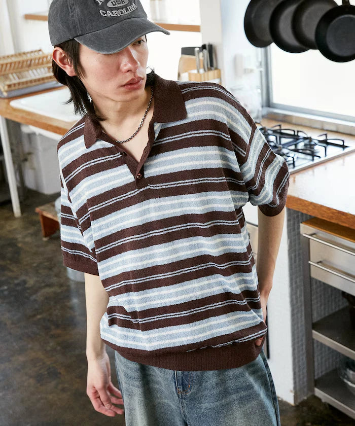 LOVE POP STUDIO Border Knit Polo Shirt Limited Edition