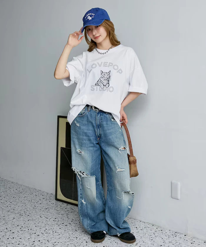 Functional Material Cat Print T-shirt Limited Edition