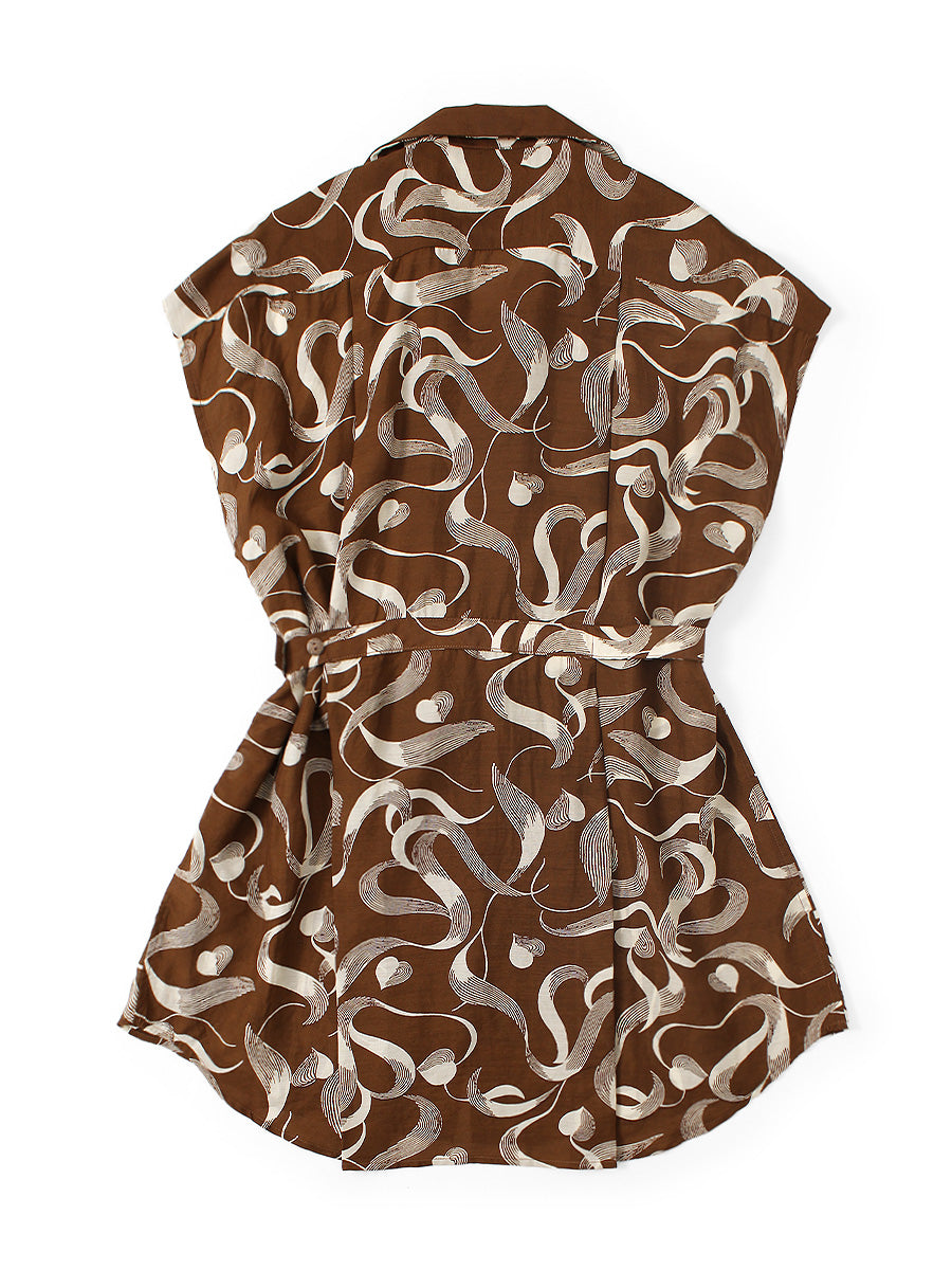 Silk Rayon Okra Pattern French Sleeve Open Collar Shirt