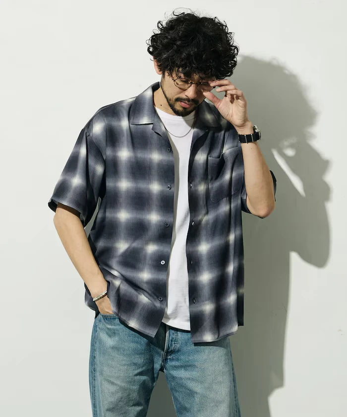 Mesh Open Collar Pattern Short Sleeve Shirt / Allover Design Open Collar Shirt / Big Silhouette