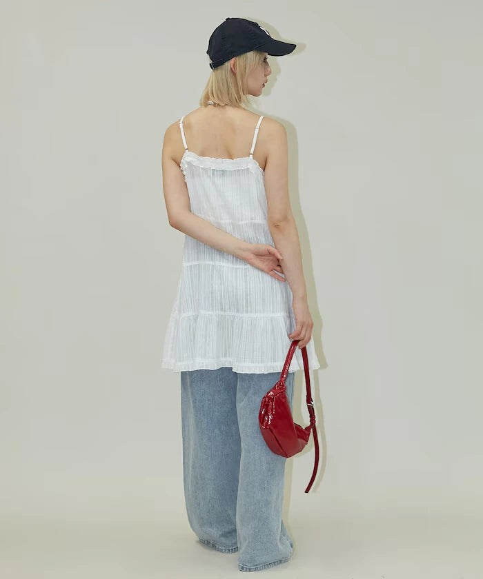India Cotton Ruffle Tiered Camisole Mini Dress Limited Edition