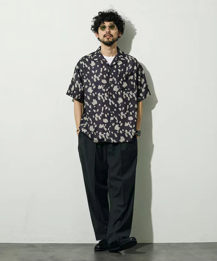 Mesh Open Collar Pattern Short Sleeve Shirt / Allover Design Open Collar Shirt / Big Silhouette