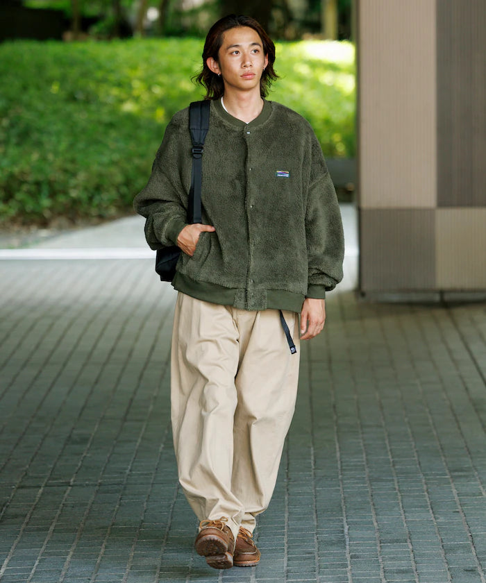 Relaxed Fit Shaggy Fleece Crew Neck Cardigan